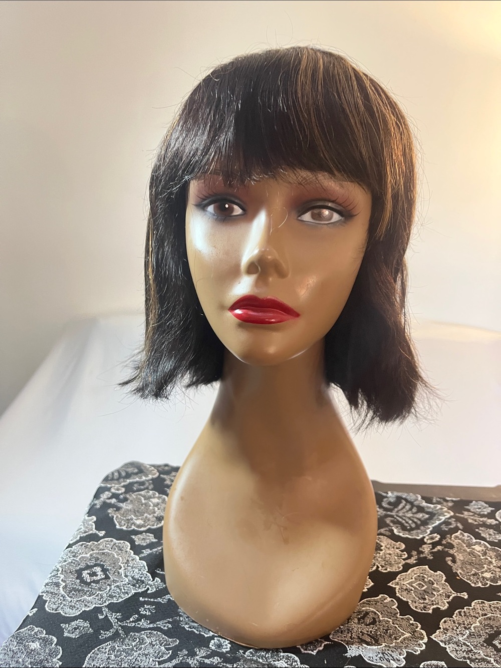 Short Black Synthetic Bob Wig with Bangs - Classic Clubcut